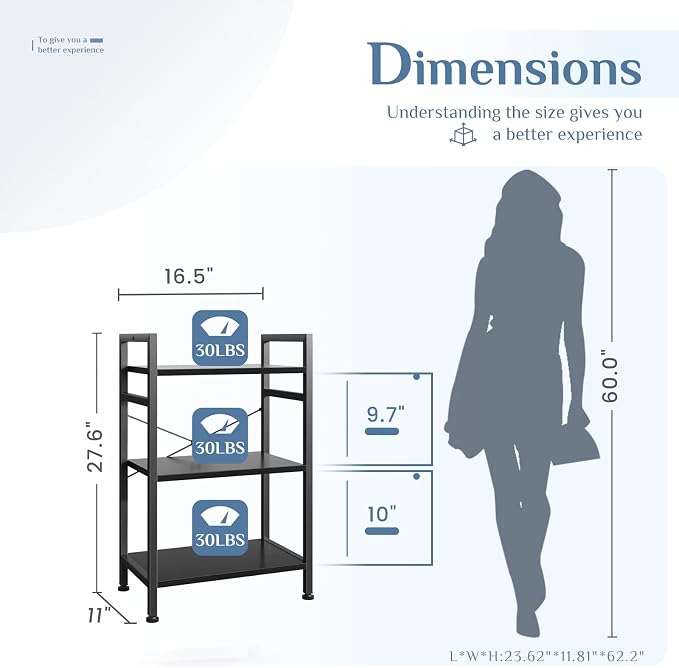 DUMOS 3 Tiers Open Bookshelf, Classic Freestanding Tall Display Shelf, Sturdy - Image 3