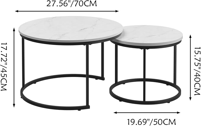 Homy Casa 27.6inch Round Coffee Table Set of 2, Modern Nesting Coffee Tables - Image 2