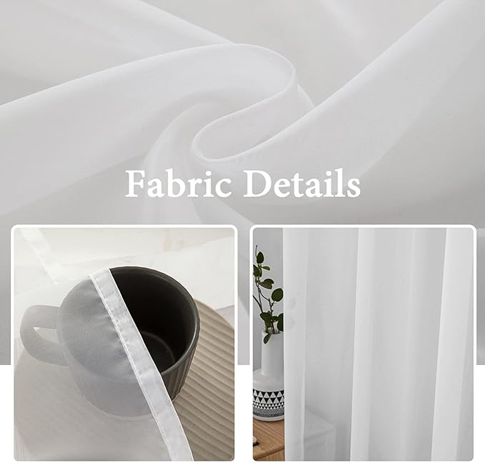 MIULEE White Sheer Curtains 90 inches Long Window Curtains 2 Panels Solid Color - Image 3