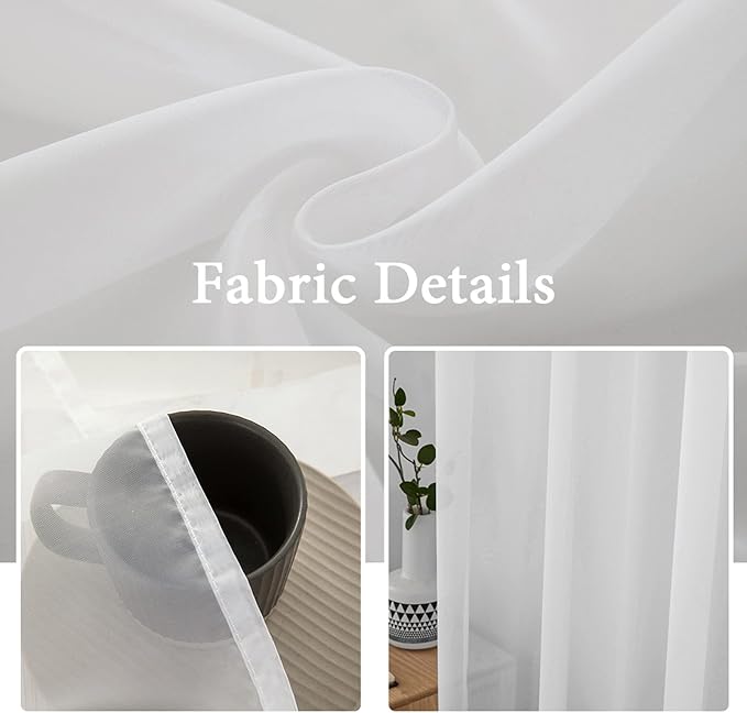 MIULEE White Sheer Curtains 90 inches Long Window Curtains 2 Panels Solid Color - Image 3
