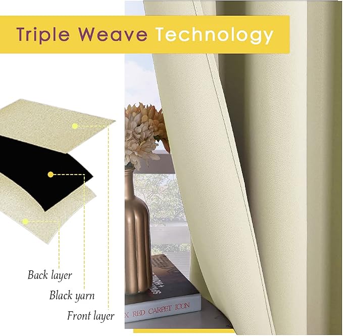 NICETOWN Blackout Beige Curtains 80 inch Long - Image 4