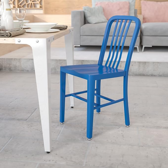 Flash Furniture Commercial Grade Blue Metal Indoor-Outdoor Chair - Image 2
