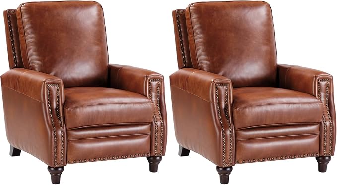 HULALA HOME Genuine Leather Manual Recliner Chairs Set of 2 - Image 9