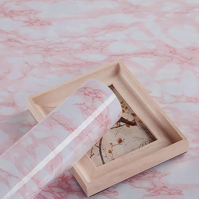 practicalWs 15.7 in × 118 in White Pink Marble Stick Paper Peel and Stick - Image 4