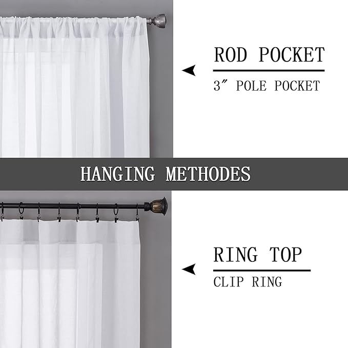 Tollpiz Short Sheer Curtain Linen Textured Bedroom Curtains Sheer Light - Image 5
