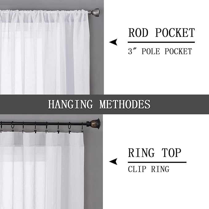 Tollpiz Sheer Curtains Bedroom Linen Textured Curtain Sheers Light Filtering - Image 5