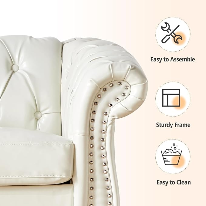 Mid-Century 2 Seater Sofa, Faux Leather Loveseat - Image 3