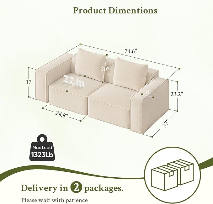 Welzona loveseat Sofa, Small Couches - Image 2