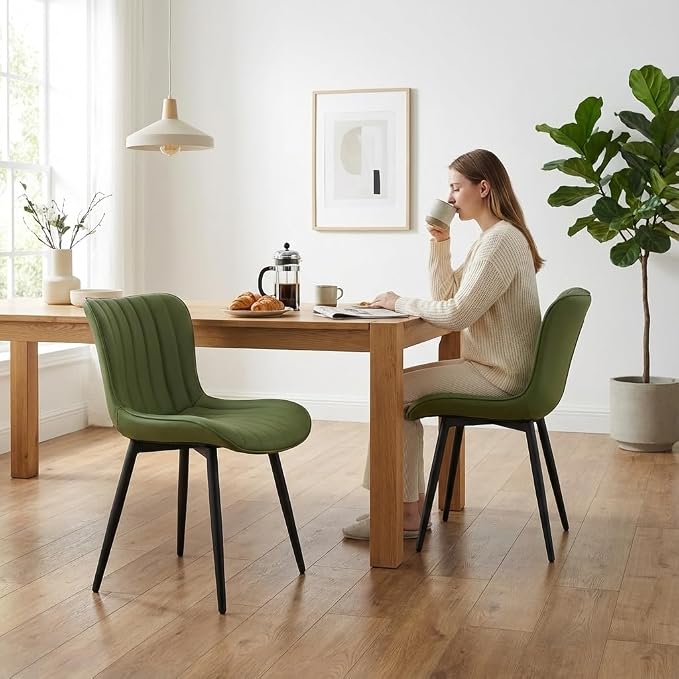 YOUNUOKE Mid-Century Modern Dining Chairs Set of 2, Olive Green Faux Leather - Image 4
