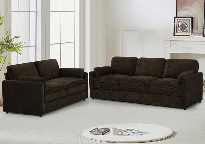 Comfy Chenille Sofa Set with Well-Filled Pillows, Modern 3 Seater and Loveseat by LESOFAIR