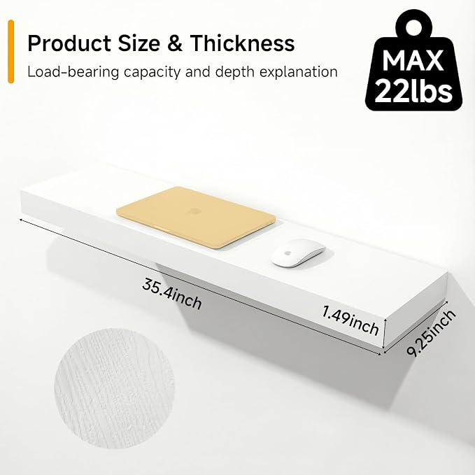 White Floating Shelves Set of 2, 35.43in Wall Mounted Display Ledge Shelves - Image 3