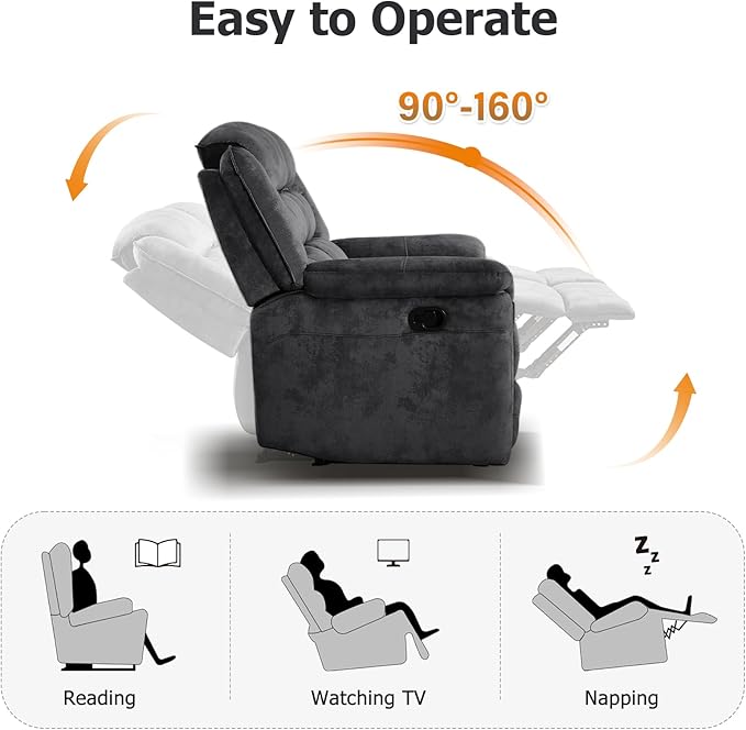 EBELLO 3 Pieces Reclining Living Room Set, Soft Fabric Manual Recliner Sofa - Image 4