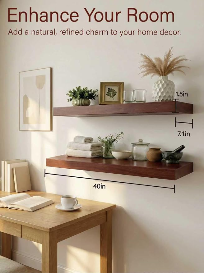 Solid Wood Floating Shelves, 40in Finished Real Wood Wall Shelves - Image 4
