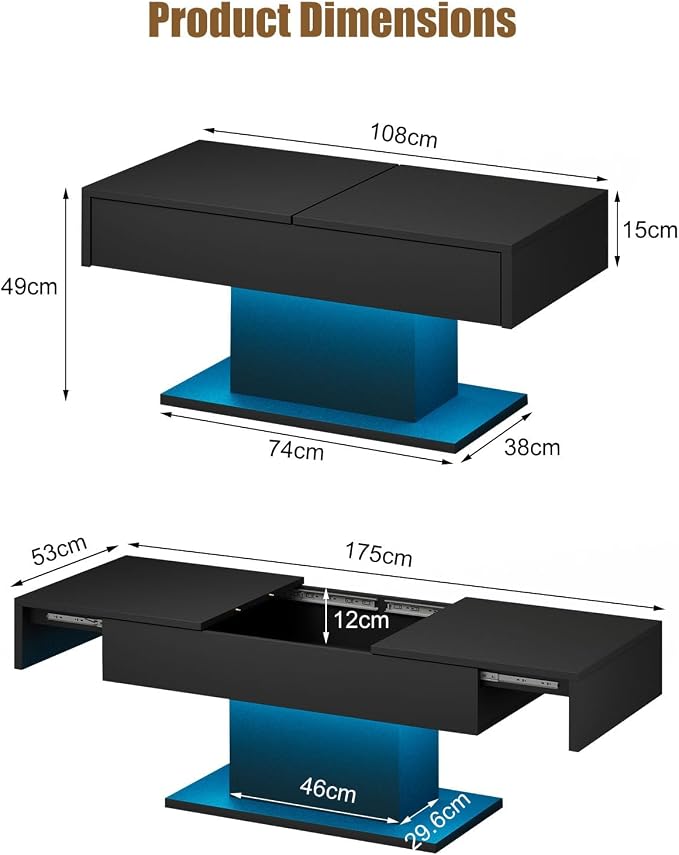 HedoAjim Black LED Coffee Table - Image 2
