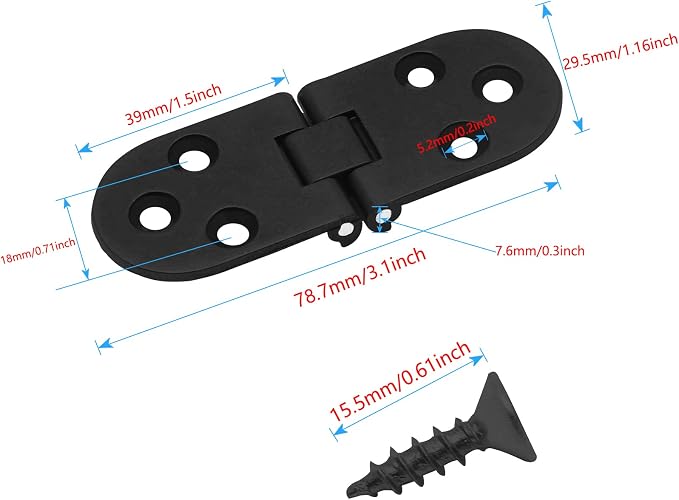 Piutouyar 4PCS Butler Tray Heavy Duty Folding Flip Top Hinge 180 Degree Round - Image 2