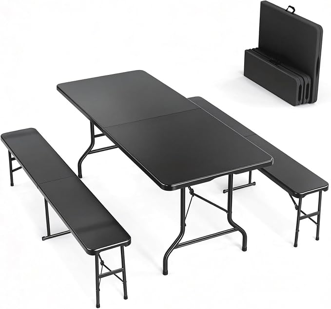 VINGLI Picnic Table Set with 2 Benches, 6 Feet Camping Table Chair Set by VINGLI