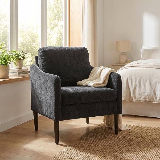 Mid Century Modern Accent Chair, Chenille Fabric Armchair by Unknown