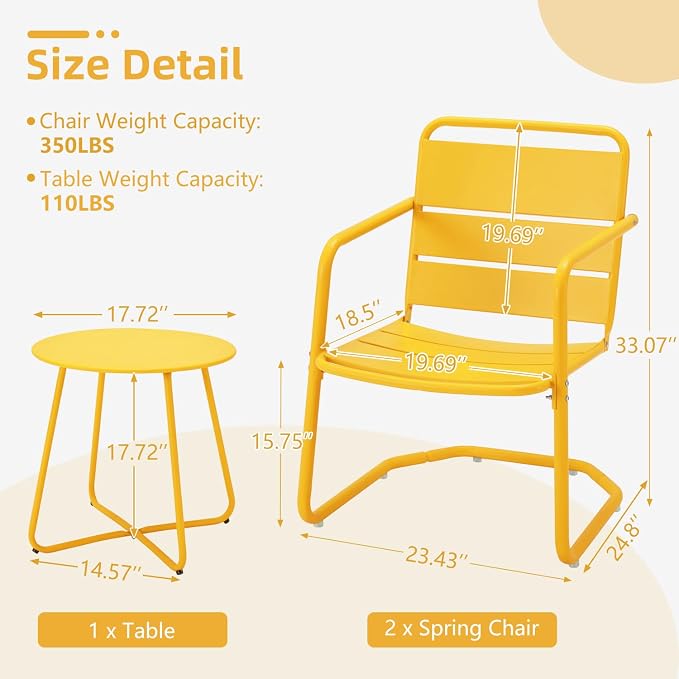 MELLCOM 3 Piece Patio Set, Small Patio Furniture Set - Image 2