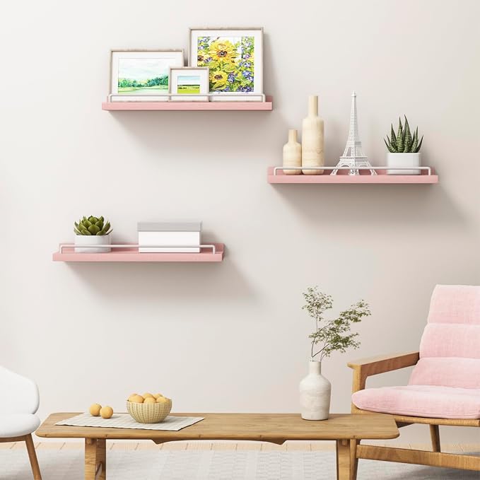 RYOFOBETTO Pink and White Floating Shelves, Kawaii Room Decor Wall Shelves - Image 5