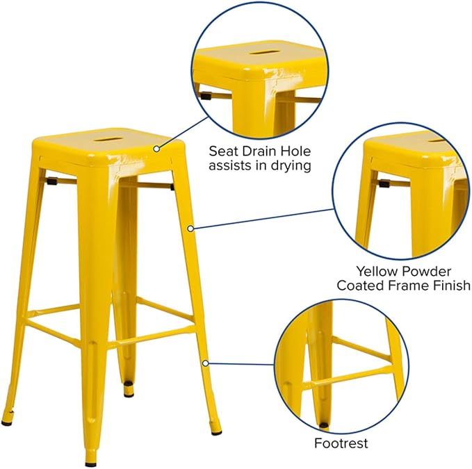 Flash Furniture Commercial Grade 30" High Backless Yellow Metal Indoor-Outdoor - Image 7