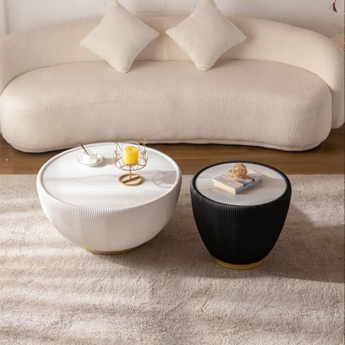 SSLine Bowl-Shape Coffee Table Modern Sintered Stone Top Coffee Table in Cream - Image 7