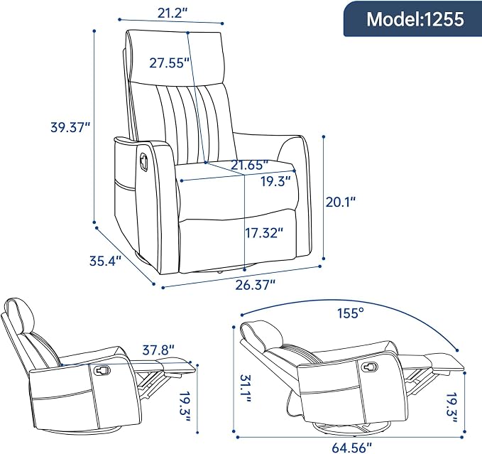 Trustyue Swivel Rocker Recliner Chair, 360° Swivel Recliner - Image 3