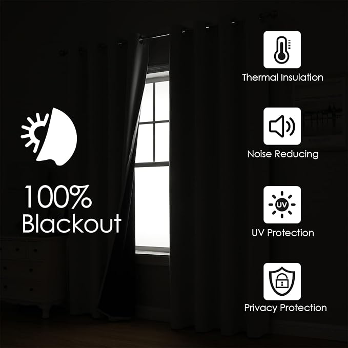 ChrisDowa White 100% Blackout Curtains 108 inch Long - Image 2