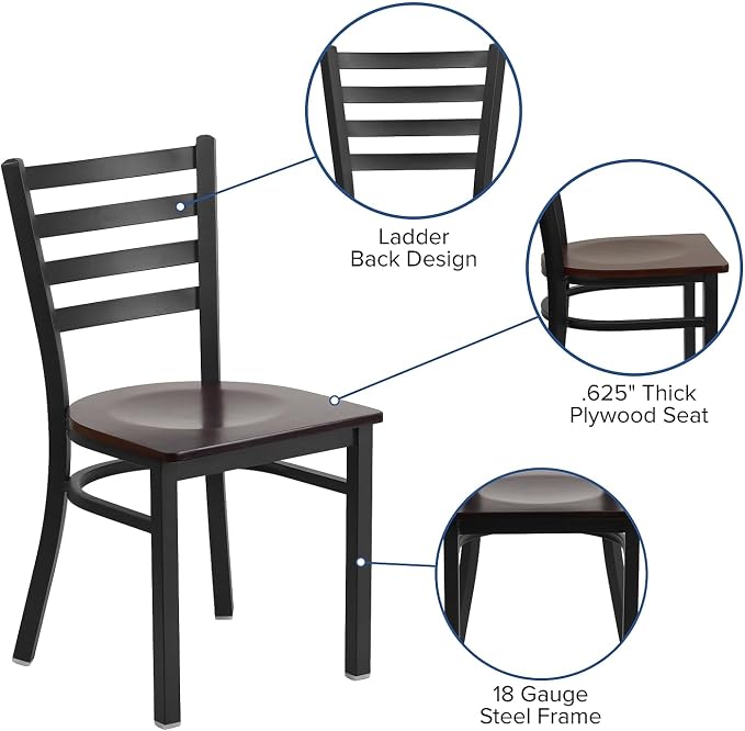 Flash Furniture 2 Pack HERCULES Series Black Ladder Back Metal Restaurant Chair - Image 7