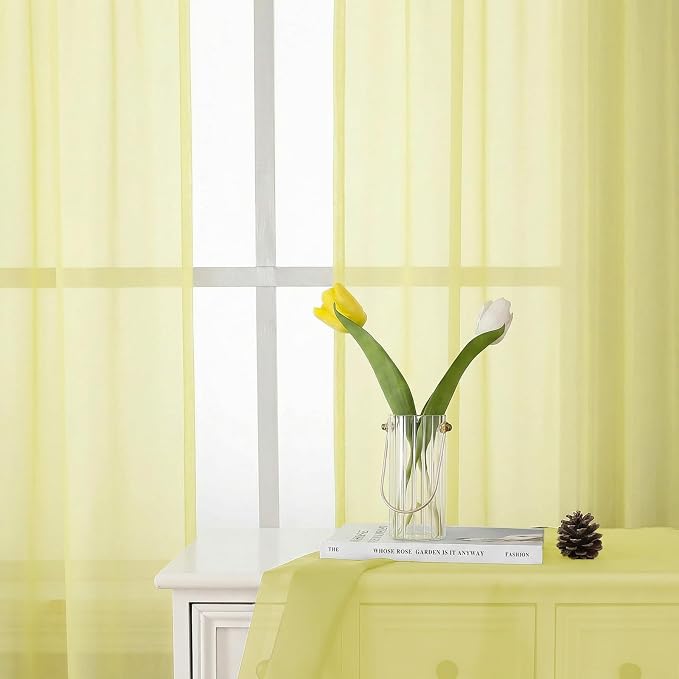 Lecloud Goose Yellow Sheer Curtains 72 Inches Long 2 Panels, Rod Pocket Light - Image 2