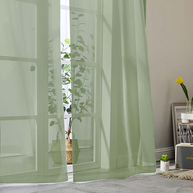 Sage Green Sheer Curtains for Bedroom Living Room 45 Inch Length 2 Panels - Image 8