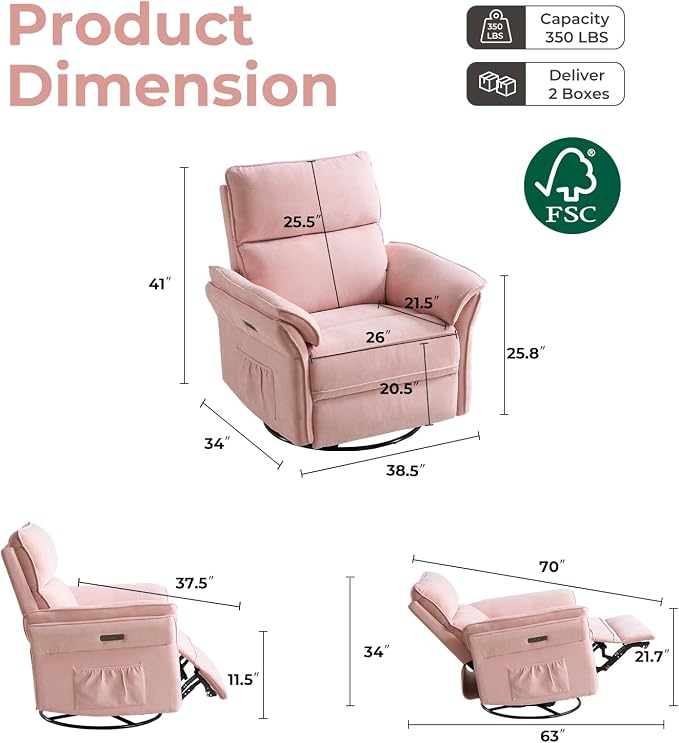 Oversized Power Recliner Chair Swivel Glider - Image 2