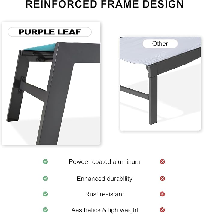 PURPLE LEAF Outdoor Lounge Chairs Aluminum Chaise Lounge Set of 2 Patio Chaise - Image 7