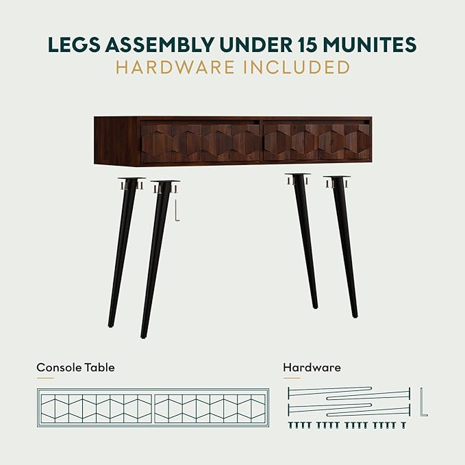 Bme Console Modern Mid-Century 2 Drawers, Unique Geometric Design Sofa Table - Image 6