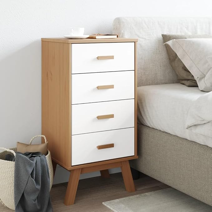 Scandinavian Style Bedside Cabinet in White and Brown - Image 3