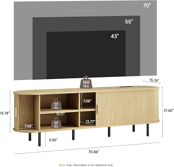 70.8" TV Stand with Power Outlet, Mid-Century Modern Television Stand, Fluted - Image 2