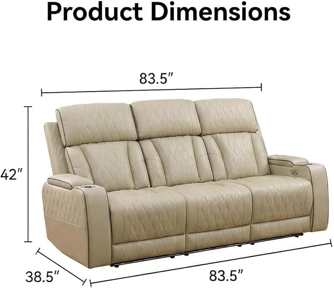 Power Recliner Sofa with LED Lights, Leather Power Reclining Sofa, Living Room - Image 2