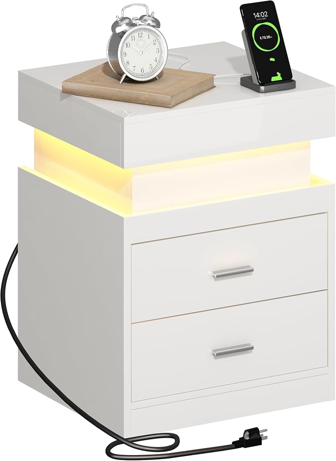 ChooChoo LED Nightstand with Charging Station, Smart Night Stand with Sliding - Image 8