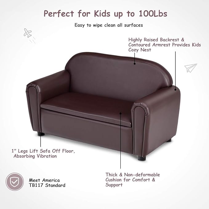 Costzon Kids Couch, 2 in 1 Double Seat Children's Sofa w/Under Seat Storage - Image 6