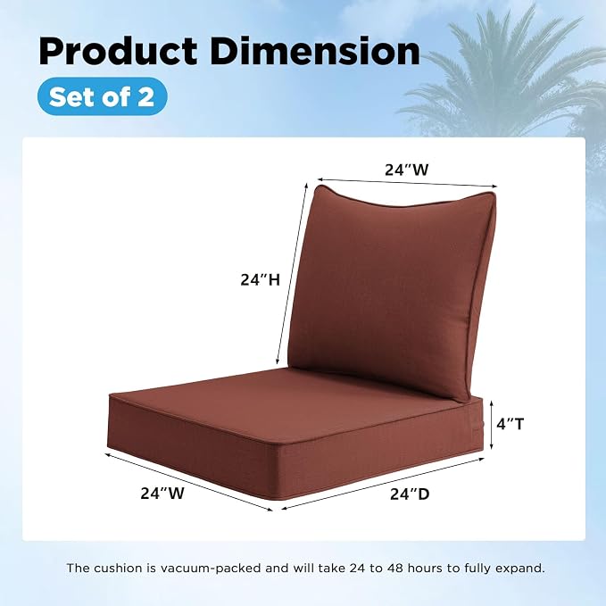 Sunbrella Outdoor Deep Seat & Back Cushion Set, 24 x 24 Inch Water Repellent - Image 3