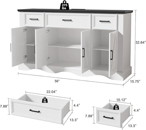 56" Modern Farmhouse Sideboard Buffet Cabinet - Image 2