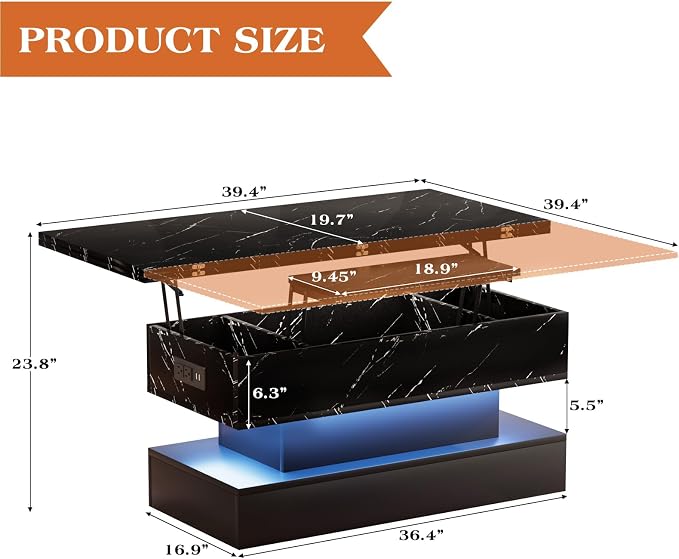 SYESWAY 39.4" Lift Top Coffee Table - Image 2