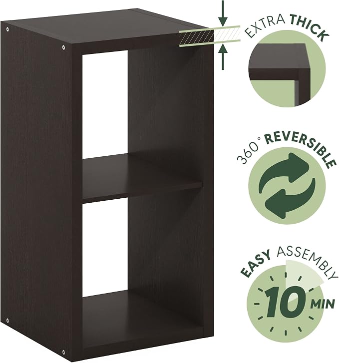 Furinno CUBICLE Book Shelf, 2-Cube Bookshelf, Extra Thick Frame Horizontally & - Image 8