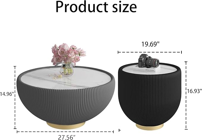 Round Marble Coffee Table Set of 2, 2 Piece White Coffee Table and End Table - Image 2
