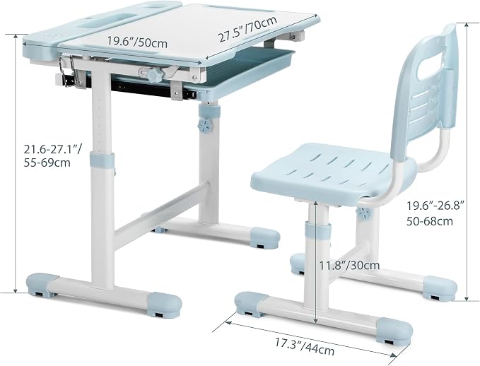 Rengue Kids Desk and Chair Set, Height Adjustable Children School Functional - Image 3