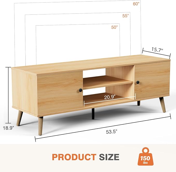 Sweetcrispy TV Stand for 55 60 inch TV, Modern Mid Century Entertainment Center - Image 3