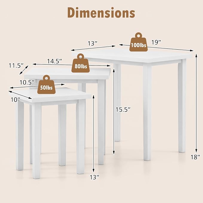 Giantex Nesting Tables Set of 3, Farmhouse Stacking Side Table - Image 2