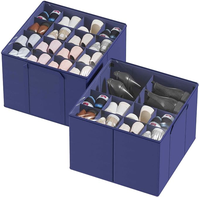 SpaceAid Shoe Organizer for Closet, 2 Pack Foldable Shoe Storage Containers by SpaceAid