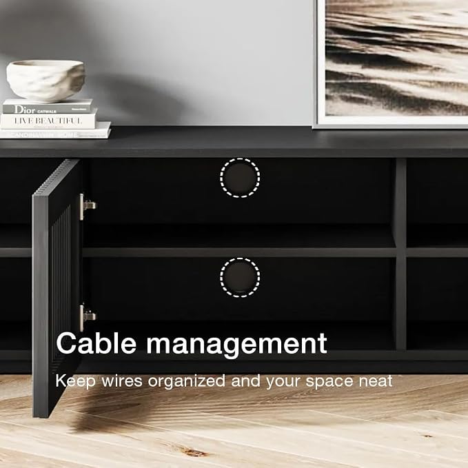 POVISON Full Assembled Mid Century Modern TV Stand, 59.06" Wood Slatted Media - Image 7