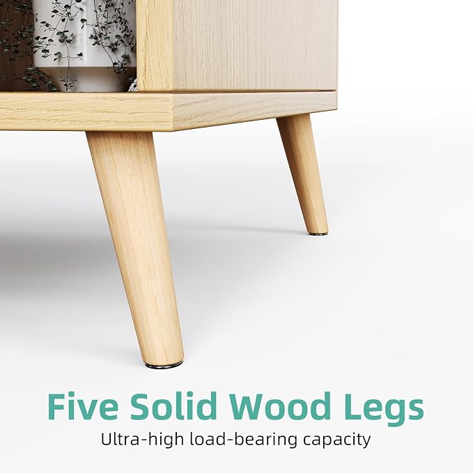 7-Cube Storage Organizer with Natural Wood Legs, Mid-Century Modern Bookcase - Image 8