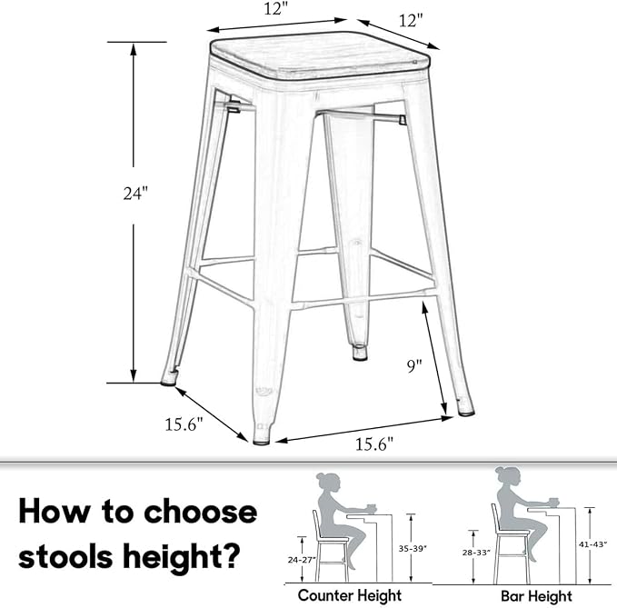 HAOBO Home 24" Backless Metal Counter Stool Height Bar Stools - Image 2